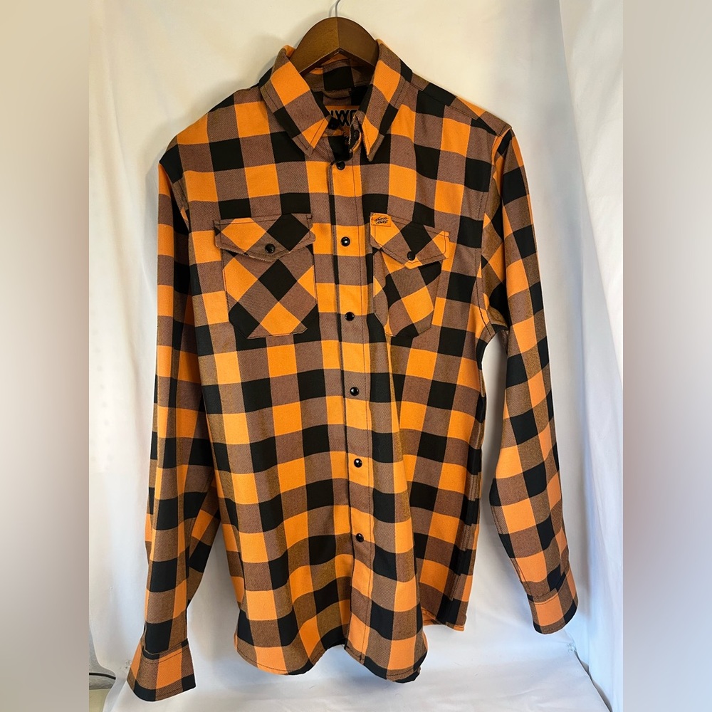 DIXXON Men's Bold Orange and Black Checkered Flannel